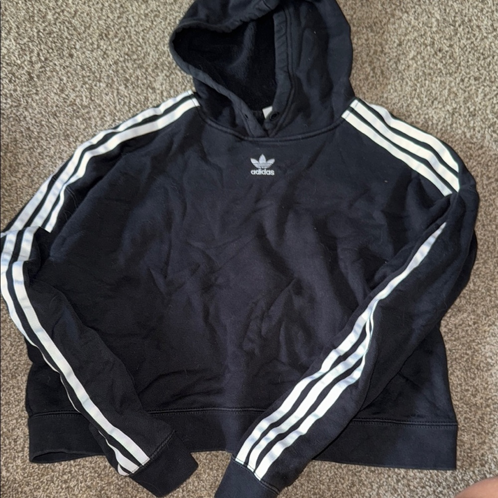 Adidas Black Hoodie with White Stripes